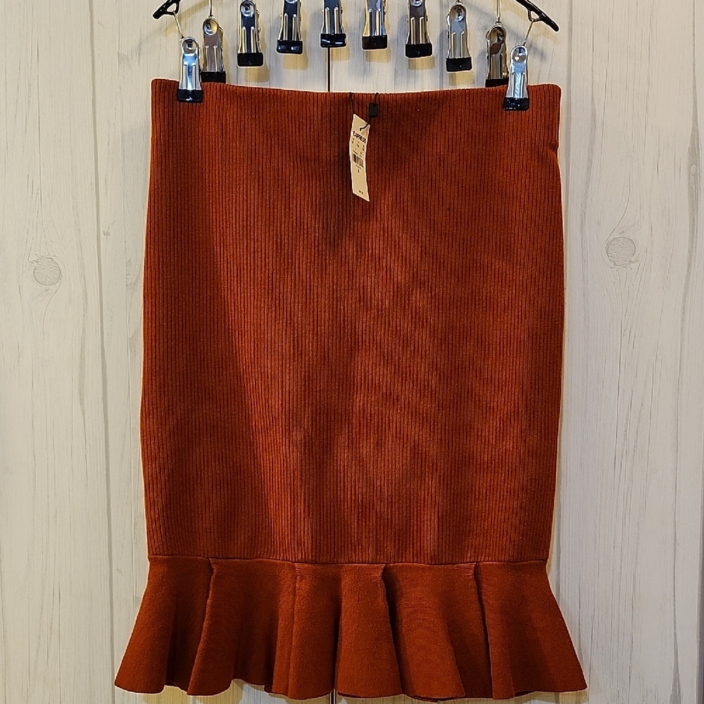 Express Rust Pencil Skirt with Ruffle Hem